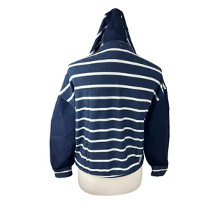 NWT Chaser Navy‎ Stripe Mixed Media Hooded Sweatshirt Small thumbnail 3