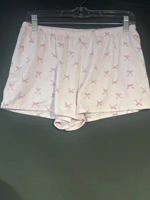 Laura Ashley Women M Pajama Pants Shorts Set Pink Bow Print Coquette Lounge thumbnail 4