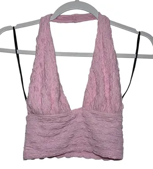 DIVIDED by H&M‎ Pink Textured Halter Crop Top Size S thumbnail 1