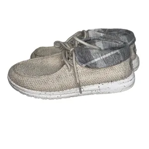 Hey Dude Britt Shoes Womens 7 Beige Plaid Slip On Comfort Loafers‎ Casual thumbnail 5