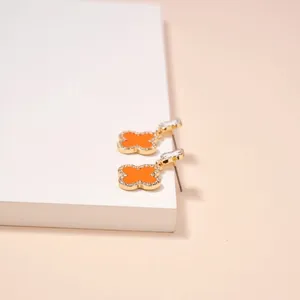 Game Day Enamel Clover Dangling | Earrings-Orange & White thumbnail 3