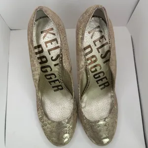 Kelsi Dagger Gold Metallic Snakeskin Stiletto Pumps Heels Size 9 thumbnail 13