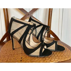 Nina Caleya black mesh tie closure stiletto heels sz 8 thumbnail 2