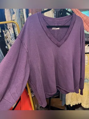 Free People We The Free Venice V-Neck Sweatshirt - Sour Grape Purple - XS thumbnail 7