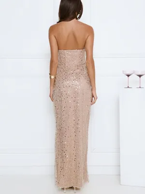 NWT Hello Molly Corset Champagne Sequin Strapless Bustier Maxi Dress thumbnail 3