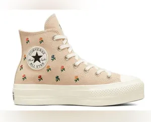 Converse Cream High-Tops with Embroidered Floral Design Size 11 Women’s thumbnail 1