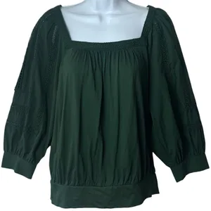 NEW‎ Anthropologie Chela Green Lace Puff Sleeve Babydoll Blouse Feminine L thumbnail 2
