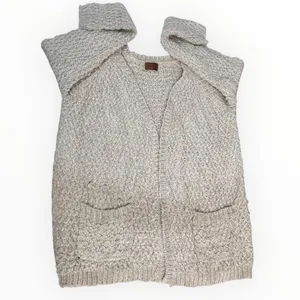 POL Chunky‎ Knit Cream Open Front Popcorn Cardigan Patch Pockets Cottage L NWOT thumbnail 3