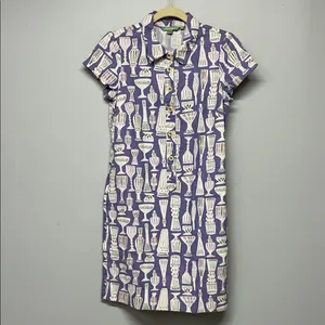 Boden Novelty‎ Print Shirt Dress Purple Cotton Button Front Short Sleeve US 2 thumbnail 2