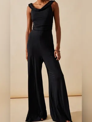NWT Free People FP Beach Kenna One Piece in Black Off-Shoulder Wide Jumpsuit XS thumbnail 2