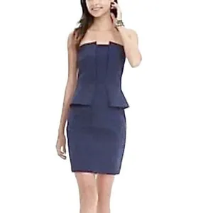 Banana Republic Womens Dress Size 2 Strapless Peplum Pucker Blue Mini Cocktail thumbnail 9