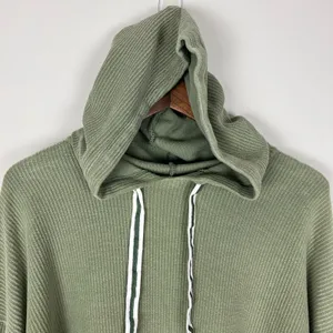 Aerie Hoodie Sweatshirt Womens Large Green Ribbed Cropped Corded 100% Cotton L‎ thumbnail 3