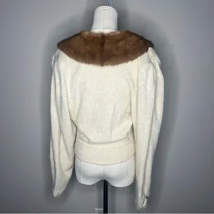 Vintage Linden O Fur Collar Silk Knit Cardigan Sweater Luxury Grandma Chic thumbnail 2