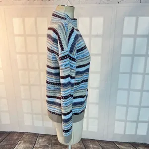 Ann Taylor Multicolor Fair Isle Silver Sparkle Funnel Pullover Sweater Small thumbnail 7