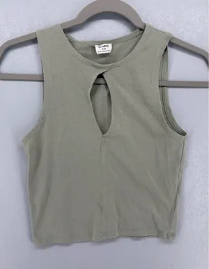 Cotton On Crop Top Women Small Sage Green Keyhole‎ Cutout Sleeveless Ribbed thumbnail 1