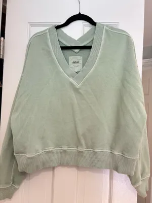 Aerie Green V-Neck Oversized Sweatshirt thumbnail 7