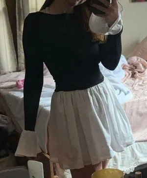 Meshki Sansa Knit And Linen Mini Dress - Black & White thumbnail 2