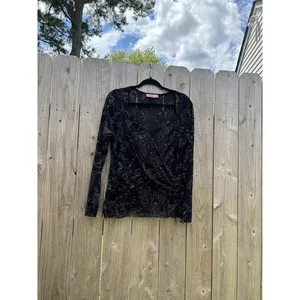 Bandolino Shirt Womens 1XL Black Fairy Light Grunge‎ Mesh Long Sleeve thumbnail 3