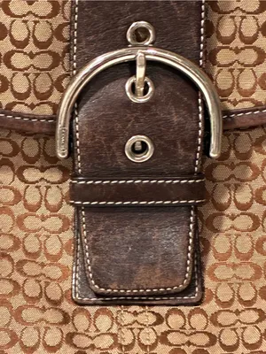 Coach Solo Shoulder Bag Brown‎ Signature C Buckle Flap Leather Canvas thumbnail 2