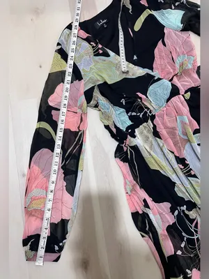 Lulus NWT Women Medium Black Pink Floral Lily Print Maxi Dress Summer Wedding thumbnail 12