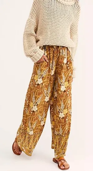 Spell & The Gypsy Bianca Brown Floral print wide leg pants size small thumbnail 1
