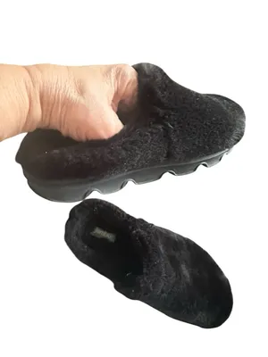 JAMBU Selma Black Faux Fur Mule Clog Slipper Lug Rugged Soles Shoes 7.5 thumbnail 2