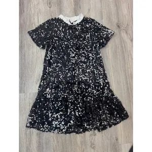 Melloday Black Sequin Short Sleeve Mini Dress with Ruffled Collar‎ XS thumbnail 2