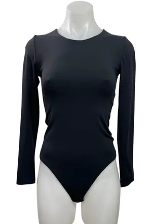 Aritzia Babaton Contour Black Long Sleeve Crew Neck Thong Bodysuit Top Size S thumbnail 1