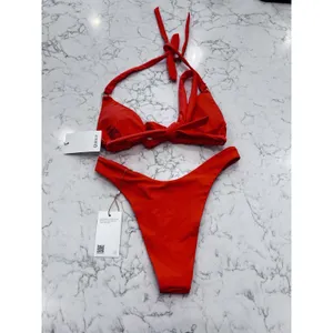 NWT Quince Sunset Orange Italian Full Coverage Ring Bikini Top & High Leg Bottom thumbnail 2