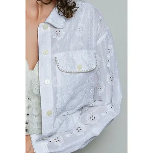 POL Eyelet Textured Cotton Cropped Button Front Jacket - Medium thumbnail 6