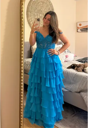 Sherri Hill Prom Dress in Peacock thumbnail 2