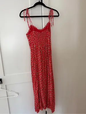 Audrey Red Floral Tie-Shoulder Midi Dress thumbnail 5