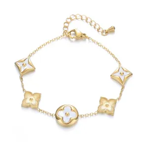 Dainty Clover Beaded Charm Bracelet Gold thumbnail 1