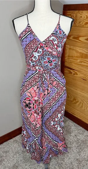 Cotton Candy LA Floral Paisley Spaghetti Strap Cropped Wide Leg Jumpsuit Small S thumbnail 1
