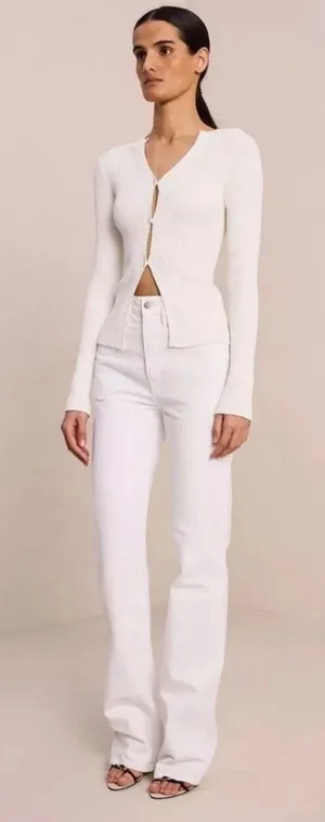 NWT A.L.C. Miller Rib Knit Cardigan White‎ Button Front V-Neck Sweater Small thumbnail 1