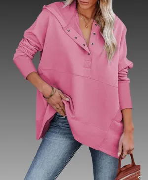 NWT Bubblegum Pink Oversized Snap‎ Front Pullover Hoodie Sz XS thumbnail 1