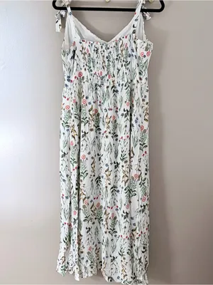 Tabitha Webb Floral Maxi Dress Size L Smocked Tie Strap White Boho thumbnail 3