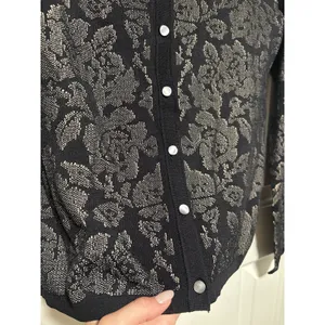 Ann Taylor Medium Black Tan Floral Cardigan Sweater thumbnail 5