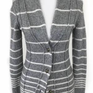 Banana Republic Wool/Cotton blend Gray Striped Cardigan S thumbnail 2