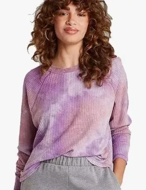 Wild Fable Top Waffle Knit Tie-Dye‎ Purple Raglan Sleeve M NWT Soft Girl Grunge thumbnail 1