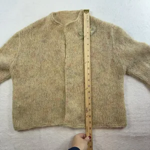 Vtg 70s Sz S Cardigan Sweater Open Knit CottageCore Granny Boho Handmade‎ Beige thumbnail 7