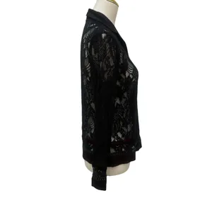 Whimsigoth Lace Button Down Shirt Sm Black Sheer Floral Sleeve Vampy Dark Witchy thumbnail 8