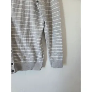 Jones New York Gray Striped Cardigan Sweater Gold Buttons Preppy Old Money M thumbnail 5