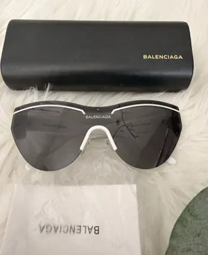 Balenciaga Shield Sunglasses in Black with White Accents thumbnail 1