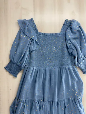 JESSAKAE smocked star gold printed dress 1XL blue event vacation casual thumbnail 2