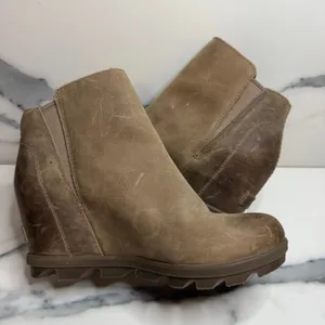 Sorel Womens Tan Leather Joan of Arc Wedge Boots Sz 7.5 Outdoors Gore Minimalist thumbnail 5