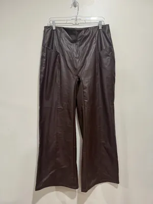 Halara XL Petite Brown Faux Leather High Rise Wide Leg Pants Size XL Petite thumbnail 2