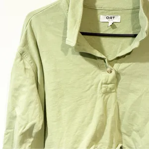 OAT New York Top Polo Sweatshirt Collared Long‎ Sleeve Green Women’s Size Medium thumbnail 2