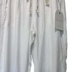 April Kiss Linen Pants Beach Summer Boho NWT High Waist Wide Leg SZ LG White thumbnail 4