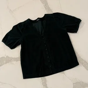 Madewell Corduroy Puff Sleeve V-Neck Button Front Top Womens Size XS Dark Green thumbnail 4